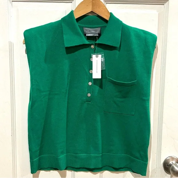 NWT Anthropologie Green Sleeveless Knit Polo Sweater Top Preppy Sporty Size S - Picture 4 of 8